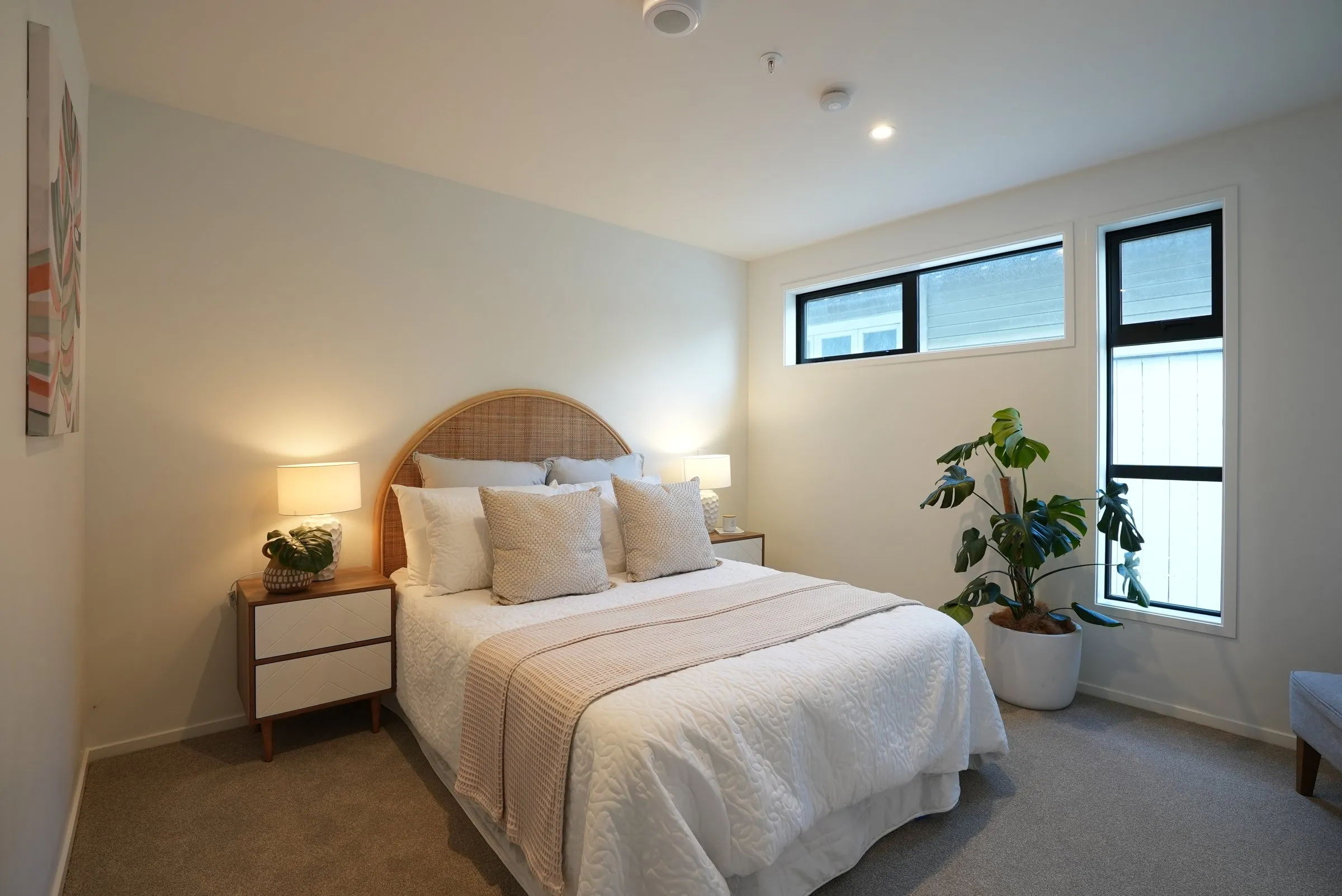 Bedroom with a high window