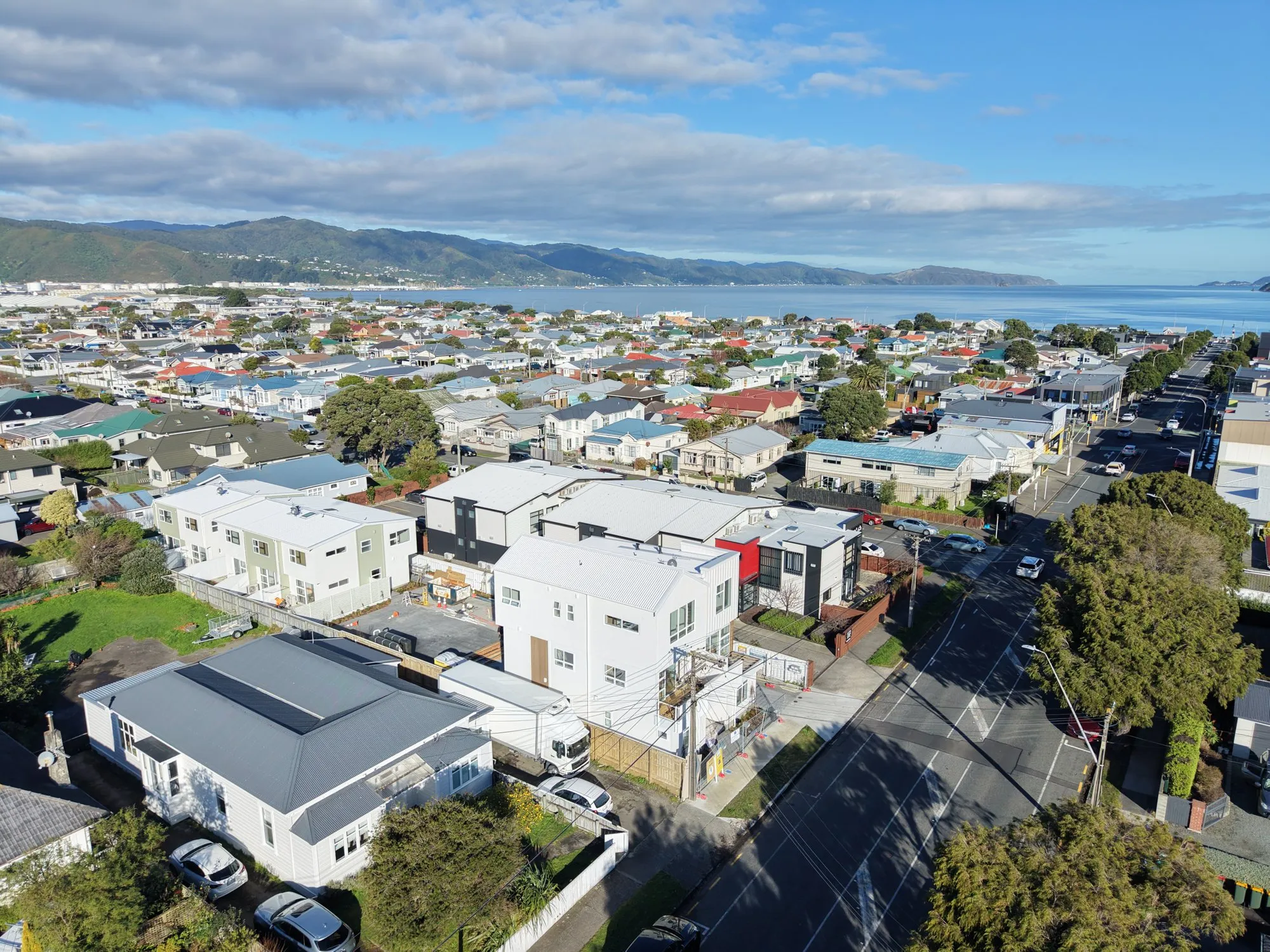 Aerial view of Lola Cuba with Wellington Harbour beyond
