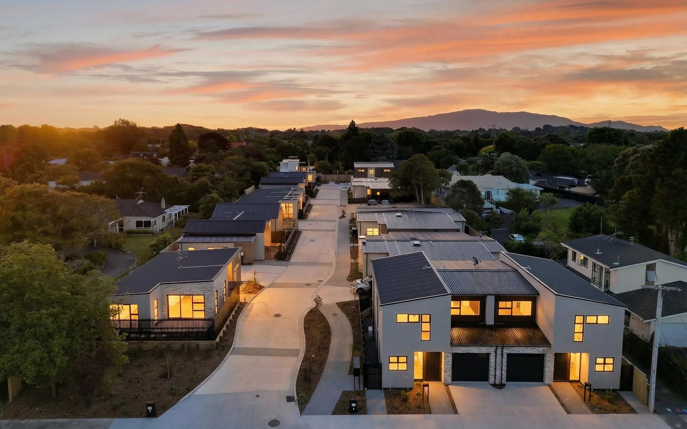 Ngarara Villas from the air at dusk